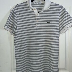 Lacoste White and Gray Striped Polo Shirt